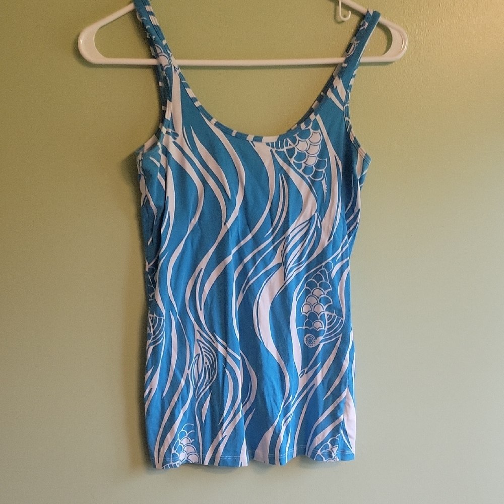 Lilly Pulitzer Blue and White Swirl Tank Top